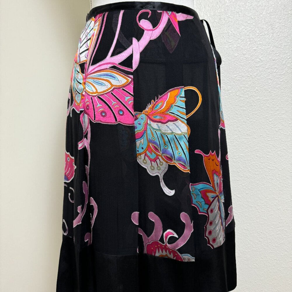 MaxMara Silk Pleated Butterflies Black Skirt Size M